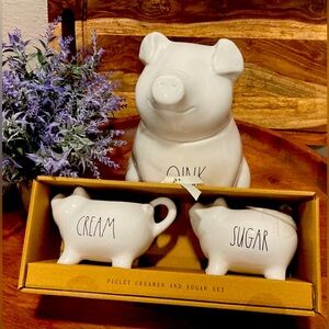 Rae Dunn Cream and Sugar Oink Set White